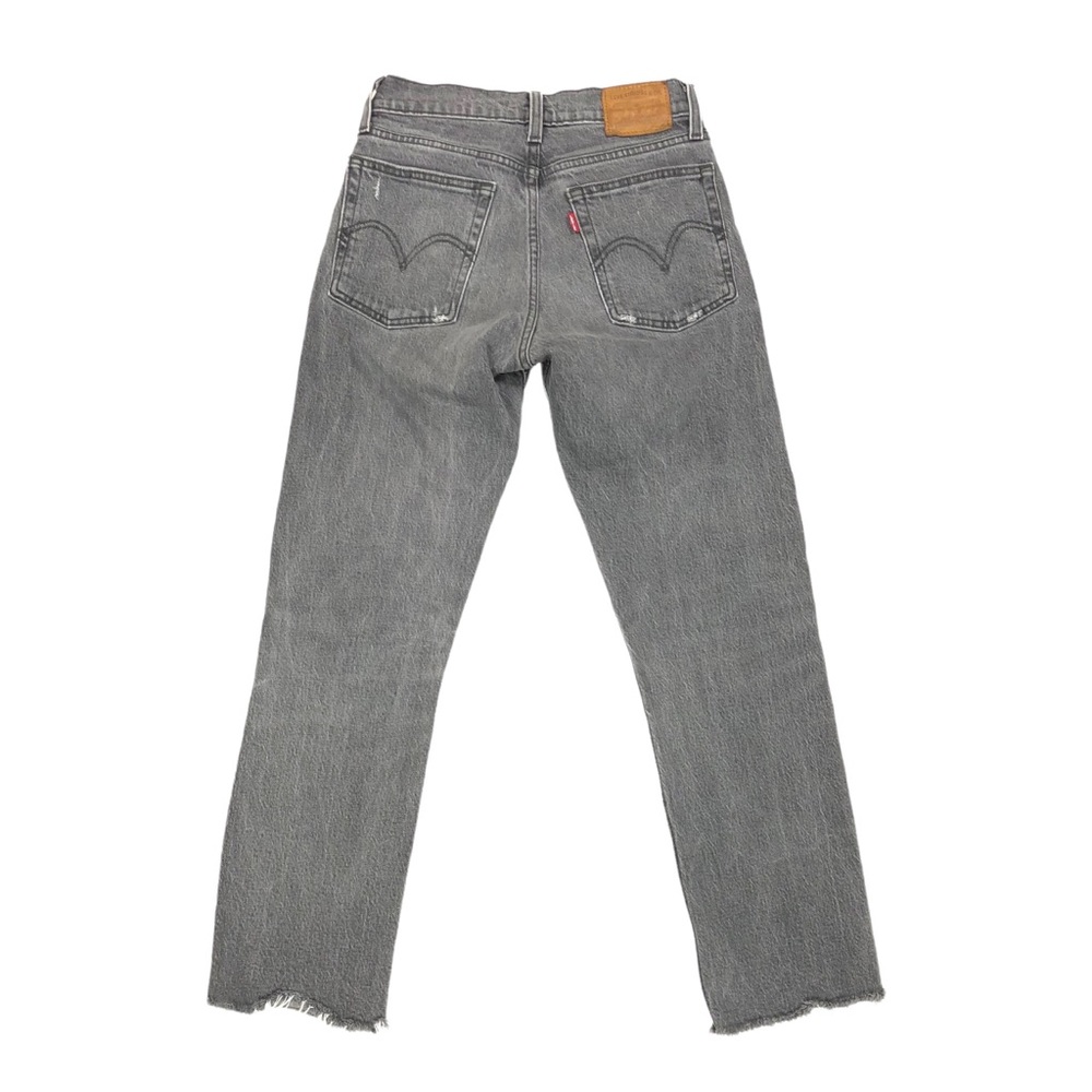 Levi's Wedgie Straight Jean Women Size 24 24X25.5 Gray Mid Rise Distress Raw Hem - Picture 2 of 12